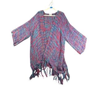 Michelle St.‎ John Kimono Open Front Cardigan Fringe Multicolor Hand Woven